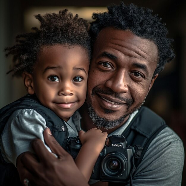 Photo happy loving family father and his son child playing and hugging outdoors