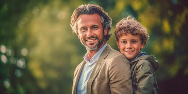 Foto felice amorevole padre di famiglia e la festa del papà di suo figlio ia generativa