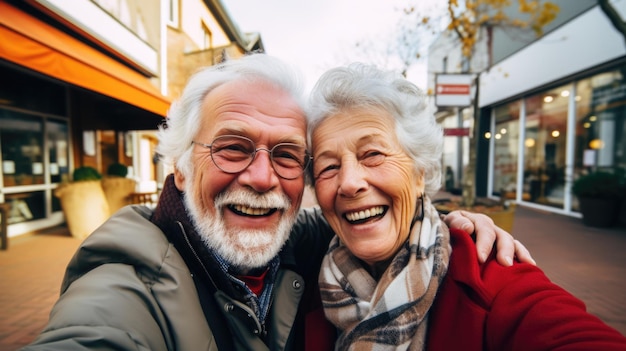 Foto una coppia felice e amorevole che si fa un selfie all'aperto