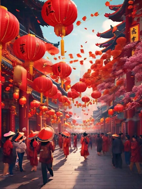Photo happy lunar year chinese new year celebration image everything is red