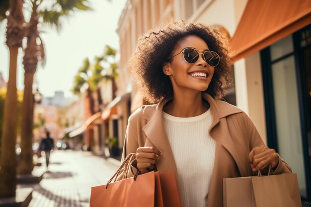 Foto una donna felice che fa shopping di lusso