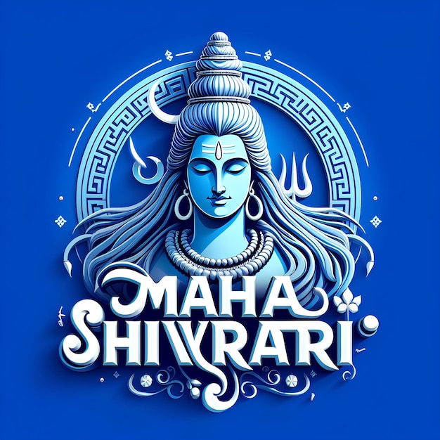 Photo happy maha shivaratri wish with lord shiva idol and statue 3d blue