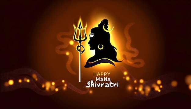 Photo happy maha shivratri card illustration with lord shiva and trident