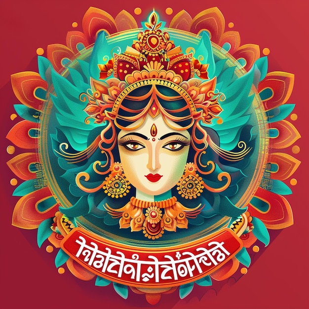 Happy Mahalaya bangla lettering Social Media Post design to celebrate Biggest Festival Durga Puja