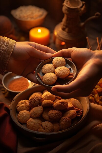 Foto happy makar sankranti fotografando un primo piano delle mani che condividono il tilgul catturando le texture