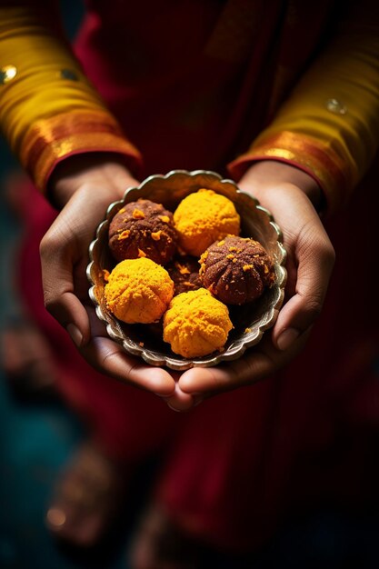 Foto happy makar sankranti fotografando un primo piano delle mani che condividono il tilgul catturando le texture