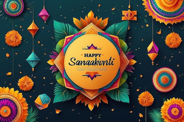 Happy Makar Sankranti Festival Greeting Background Template Design