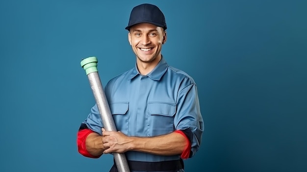 Happy male builder in uniform front view