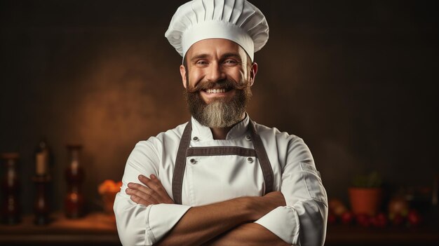 A happy male chef with arms cross