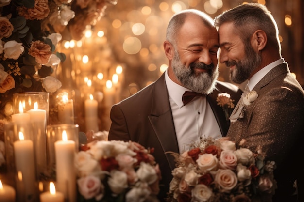 Happy male couple nontraditional orientation gay LGBT romantic relationship of two men Love serious commitment