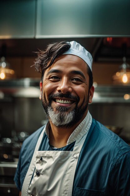 Photo happy male and female chef looking at camera