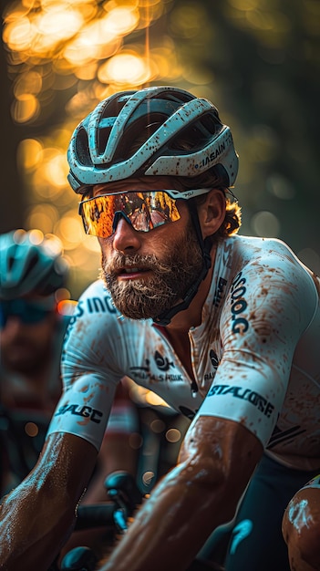 Happy man on a bicycle wearing glasses