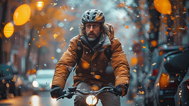 Happy man on a bicycle wearing glasses