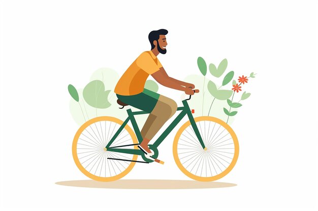 Happy Man Cycling in Flat Vector Illustration