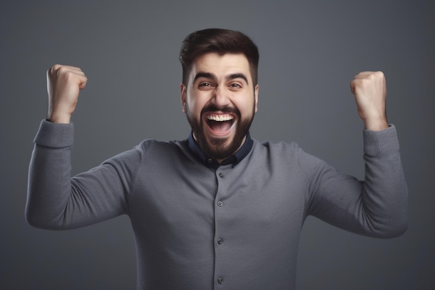 Photo happy man on grey background