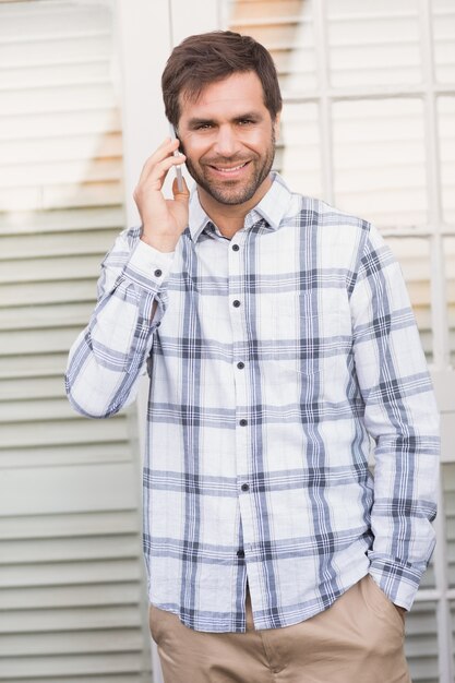 Happy man on a phone call