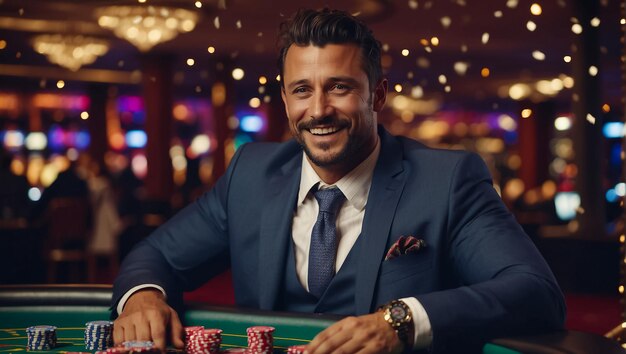 Happy man playing in a casino