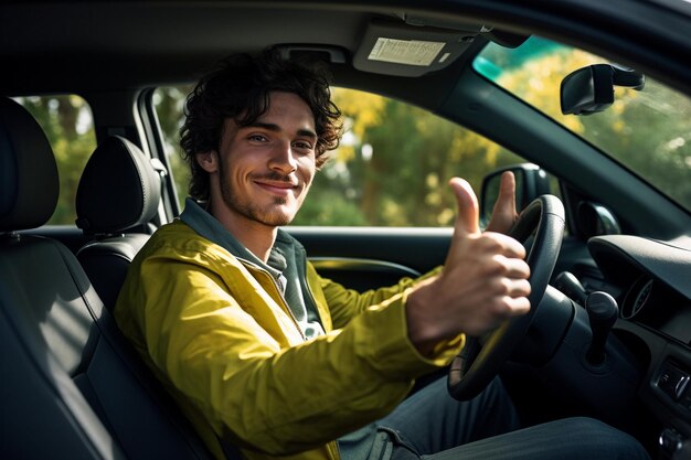 Happy man posing while driving his car AI Generated