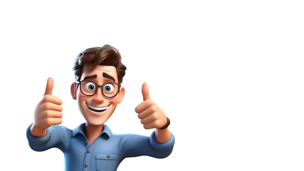 Happy man showing thumb up gesture 3d style cartoon character