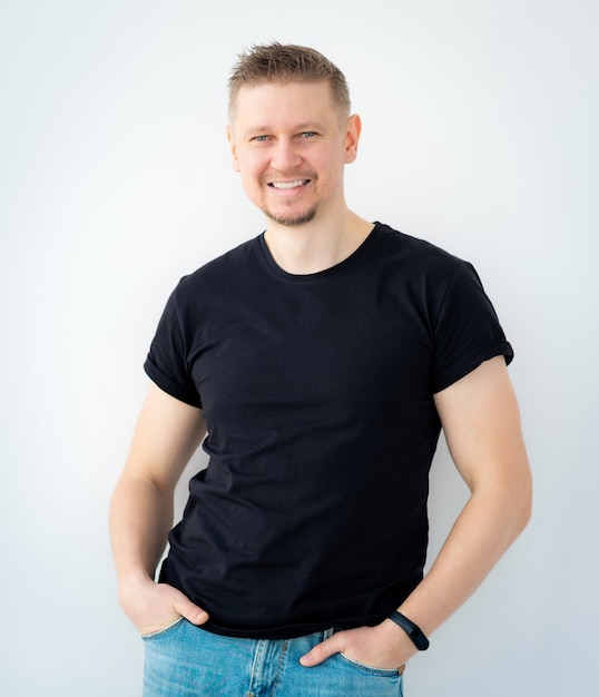 Happy man wearing black shirt