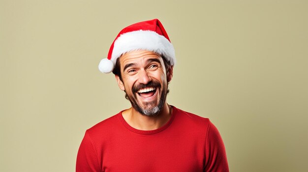 Happy man wearing Santa hat portrait on isolated background