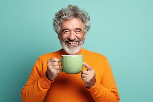 Happy man with cup of coffee