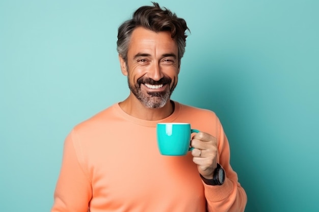 Happy man with cup of coffee