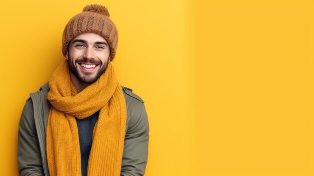 Happy man with scarf and knitted hat