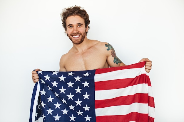 Photo happy man with usa flag