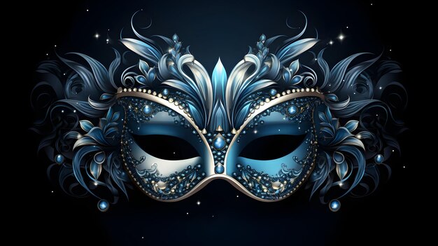 Foto happy mardi gras versierde glamour blauwe masker geïsoleerde zwarte achtergrond