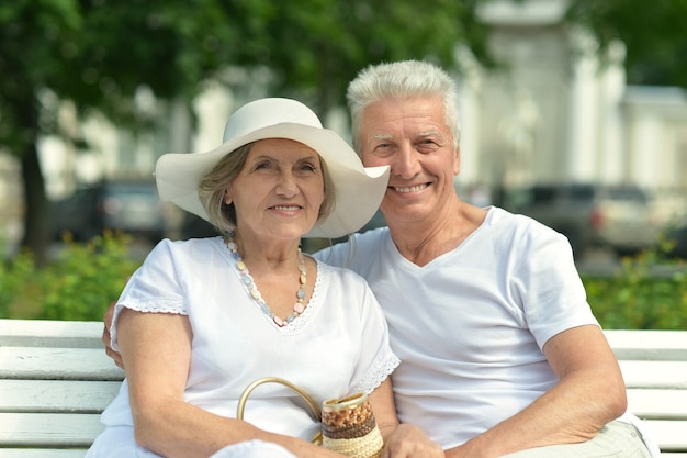 Happy Mature couple in the park in summer day