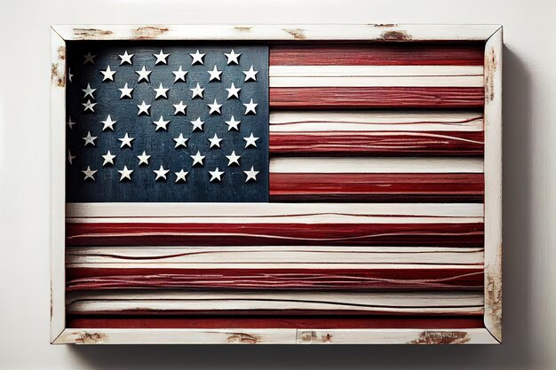 Happy Memorial Day concept gemaakt van vintage Amerikaanse vlag op witte houten achtergrond generatieve Ai