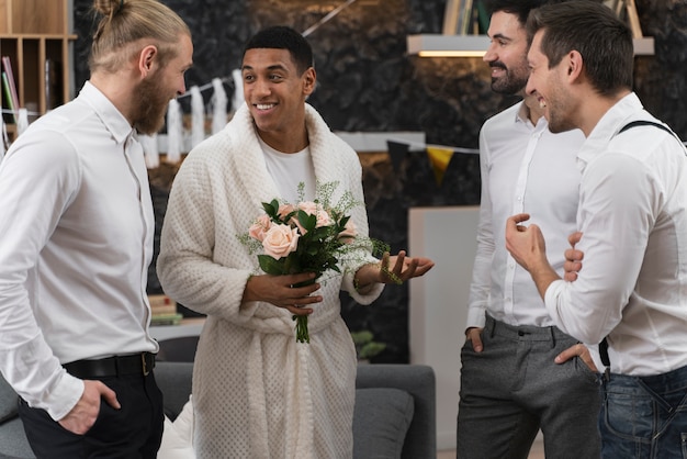 happy men at bachelor party