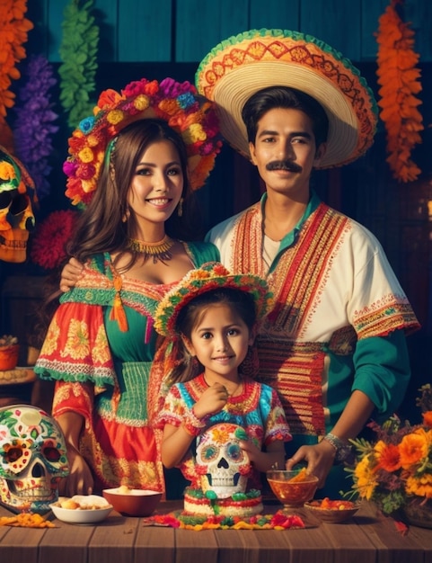 happy Mexican Family celebrates the day