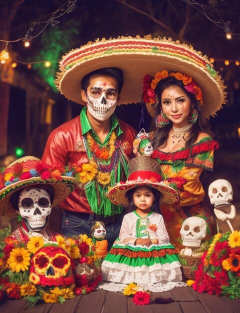 Photo happy mexican family celebrates the day