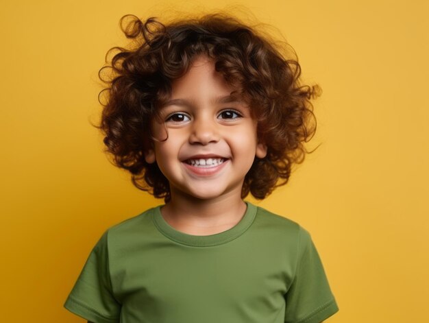 Happy Mexican kid in casual clothing against a neutral background