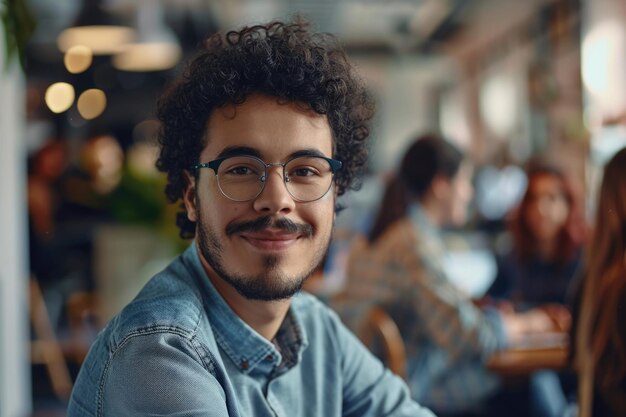 Happy millennial male business owner in modern office leading diverse team