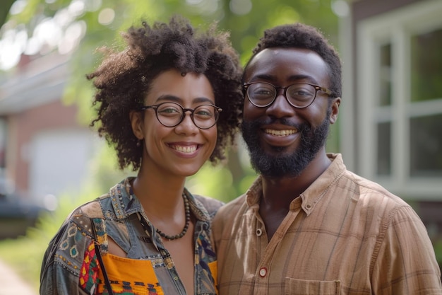 Photo happy mixed race couple standing together