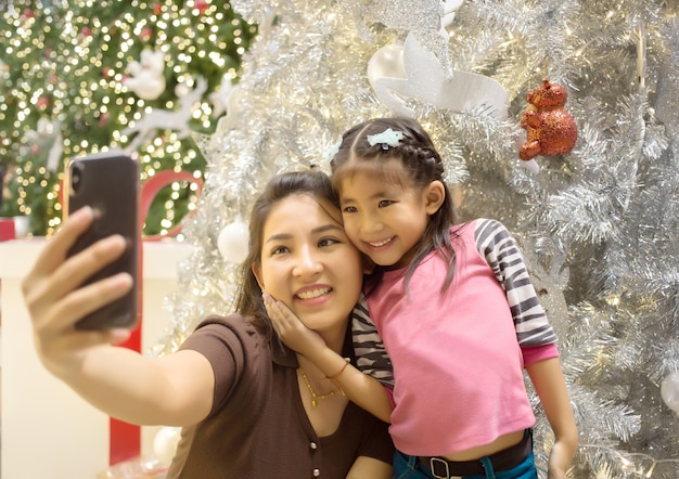 Happy moment on face of asian mother and daughter