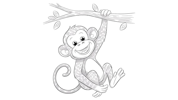 Happy Monkey Hanging on a Tree Branch