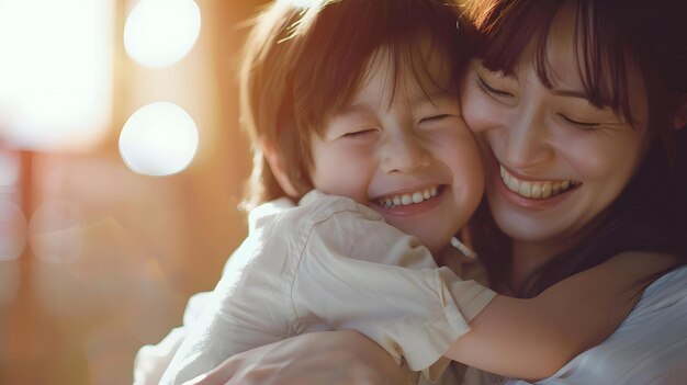 사진 행복한 어머니와 아들이 서로 포옹하고 집에서 즐겁게 가족 사랑 개념 생성 인공지능