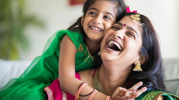 Happy mother and cheerful daughter