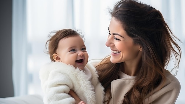 Foto felice madre e figlio che ridono con spazio per il testo felice giorno della madre