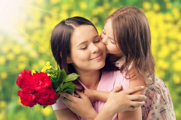 Happy Mother and daughter hugging