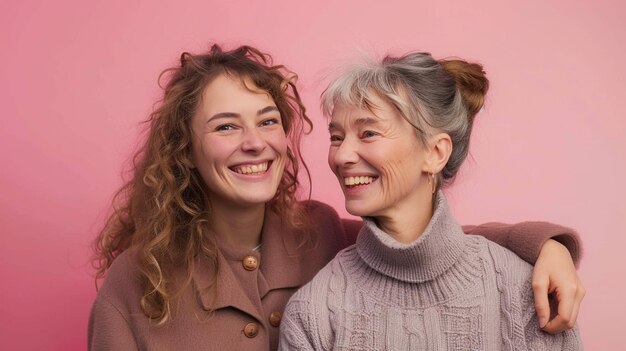 Photo happy mother and daughter together on mothers day to celebrate