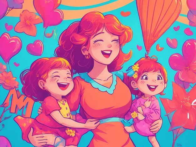 Foto illustrazione di cartoni animati per la celebrazione della festa della madre