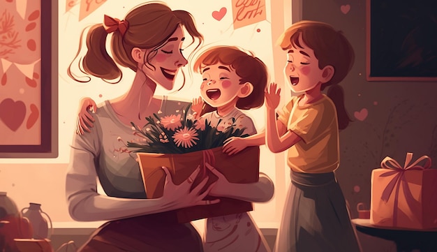 Happy mother day cute photo background illustration