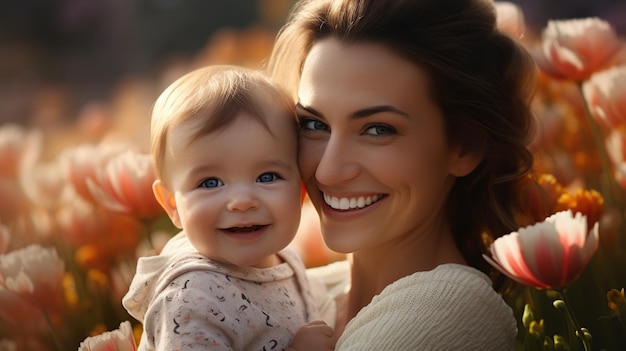 Happy mother day fun adorable lovely woman wearing casual clothes with child kid