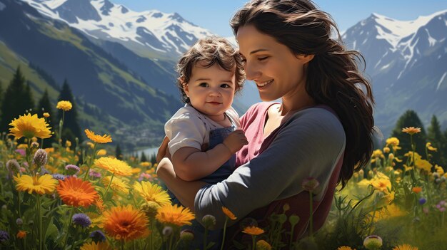 Happy mother day fun adorable lovely woman wearing casual clothes with child kid