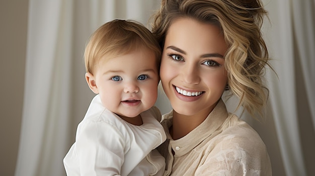 Happy mother day fun adorable lovely woman wearing casual clothes with child kid